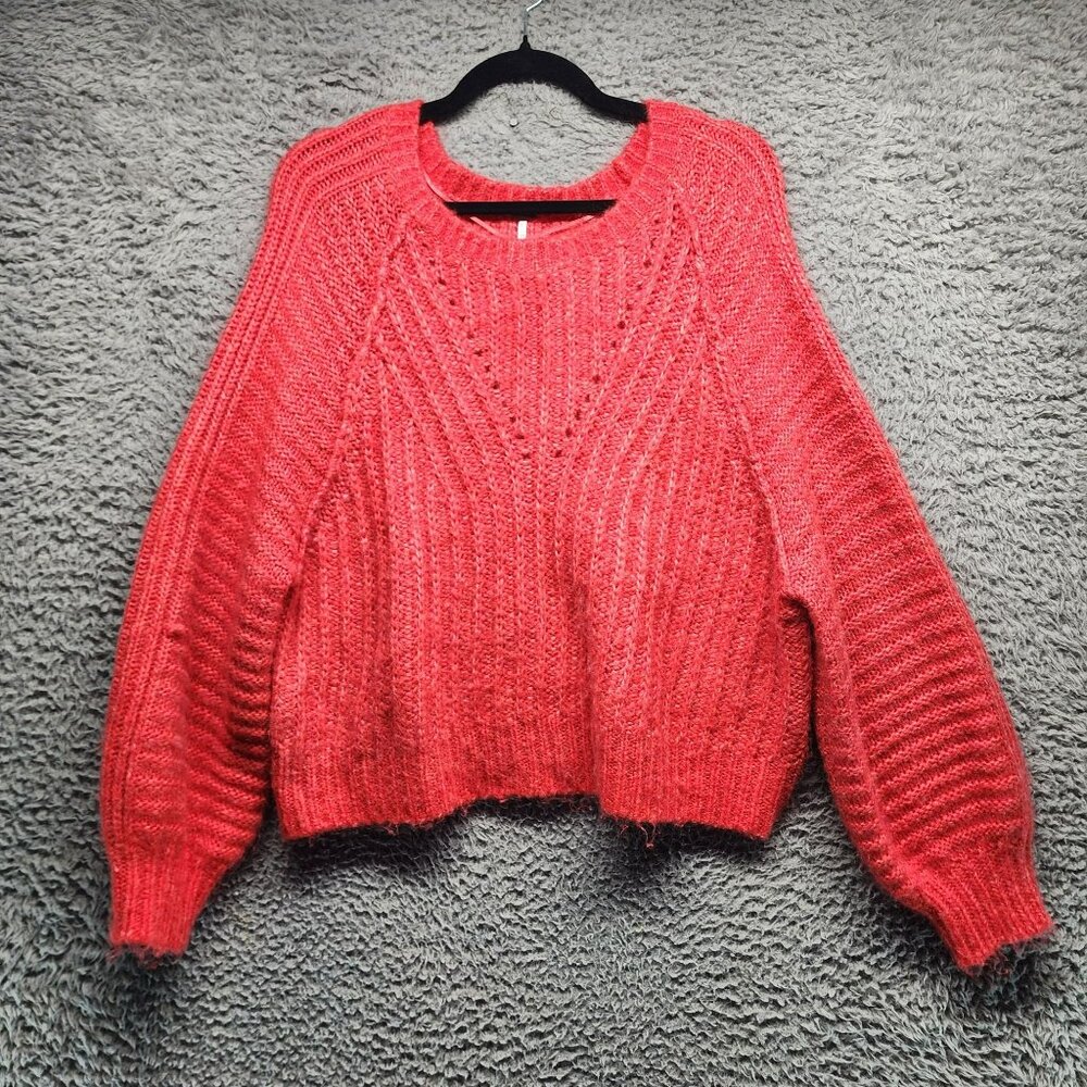 Free People Sweater Womens Small Red Knit Carter Oversized Boho